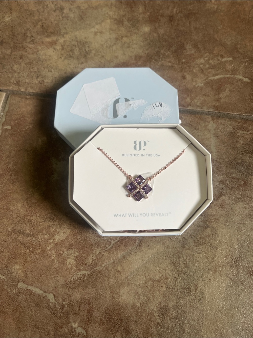 Rose Gold Necklace with Light Purple Gemstone Cluster - Designed in the USA